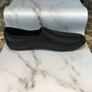 Women’s Slip on Black Leather Sneakers, Size 10M